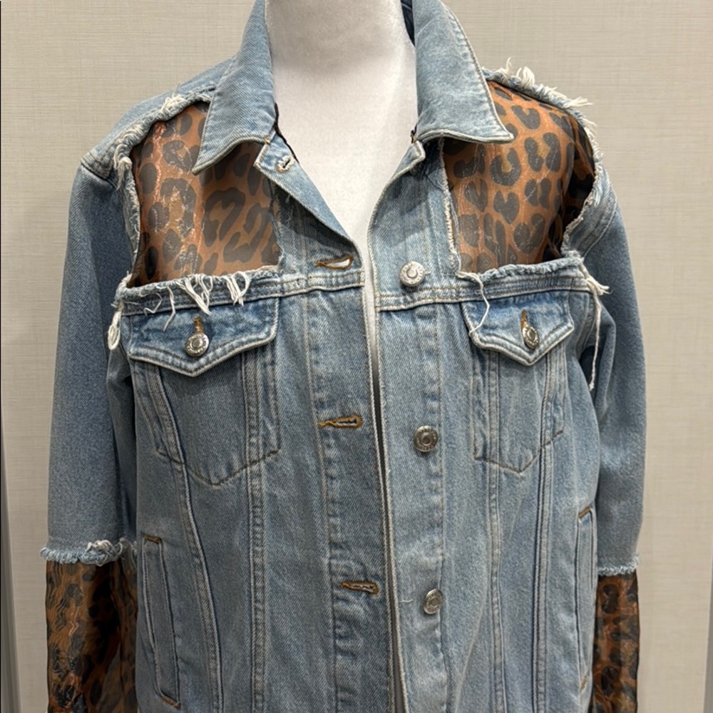 Jean bomber with leopard detail